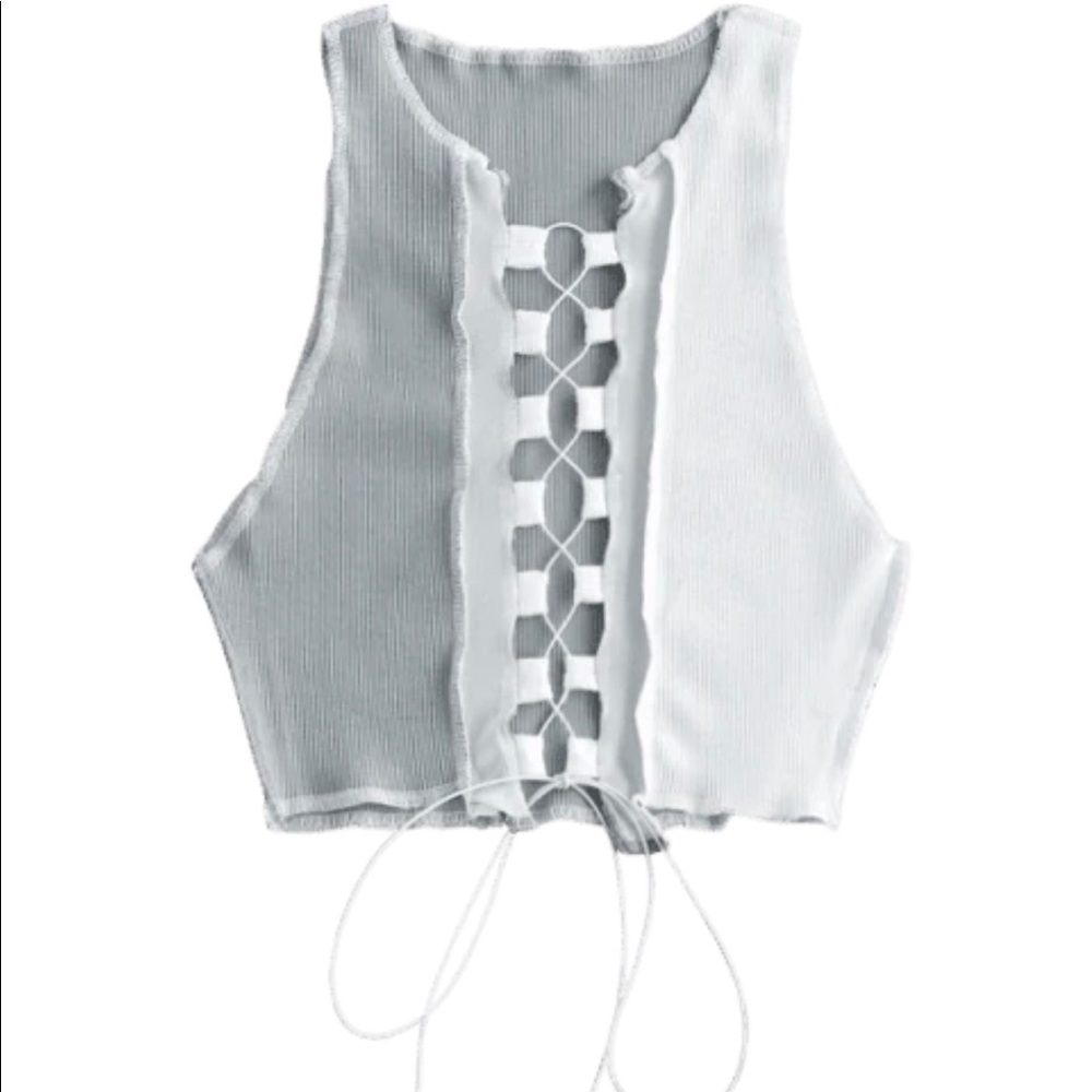 Gray and white lace up tank tops 🤩
